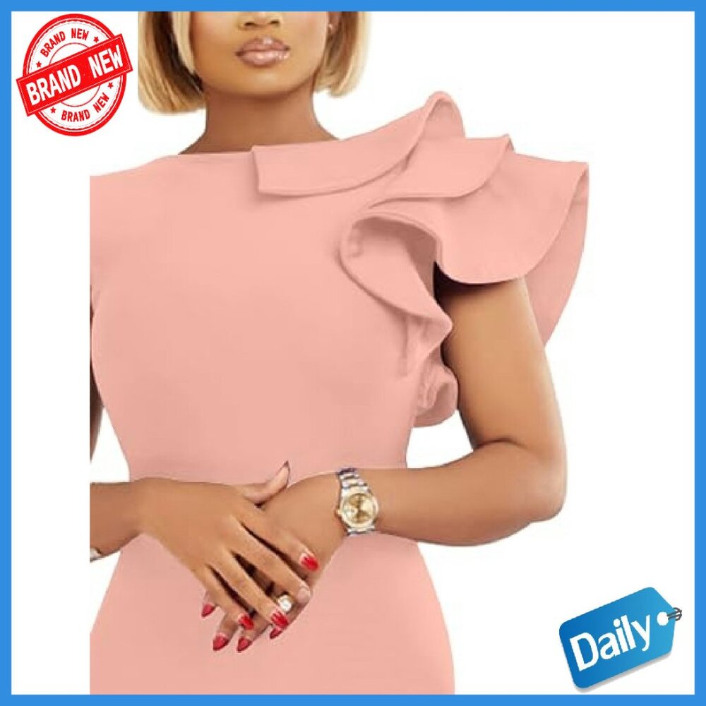 Elegant Formal Bodycon Ruffle Sleeveless Midi Cocktail Party Dress - Picture 4 of 7
